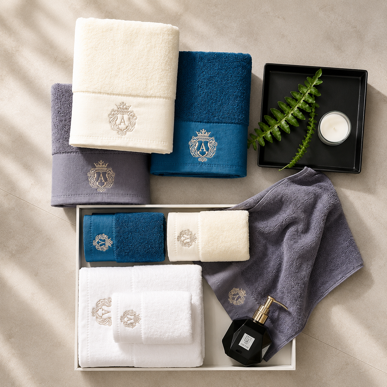 Luxury 100% Cotton Embroidered Towel Set – Soft Bath & Hand Towels