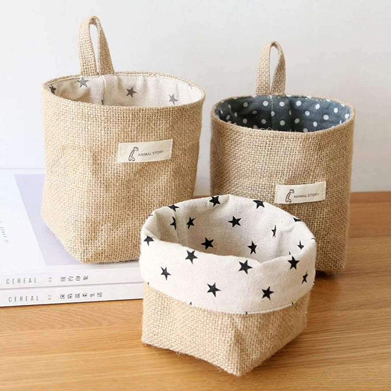 Cotton and Linen Storage Hanging Bag Wall Hanging Behind The Door Tabletop Debris Jute Storage Bag Bathroom