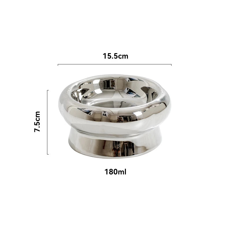 Electroplated Mirror Ceramic Pet Bowl – Premium Food & Water Bowl for Cats & Small Dogs