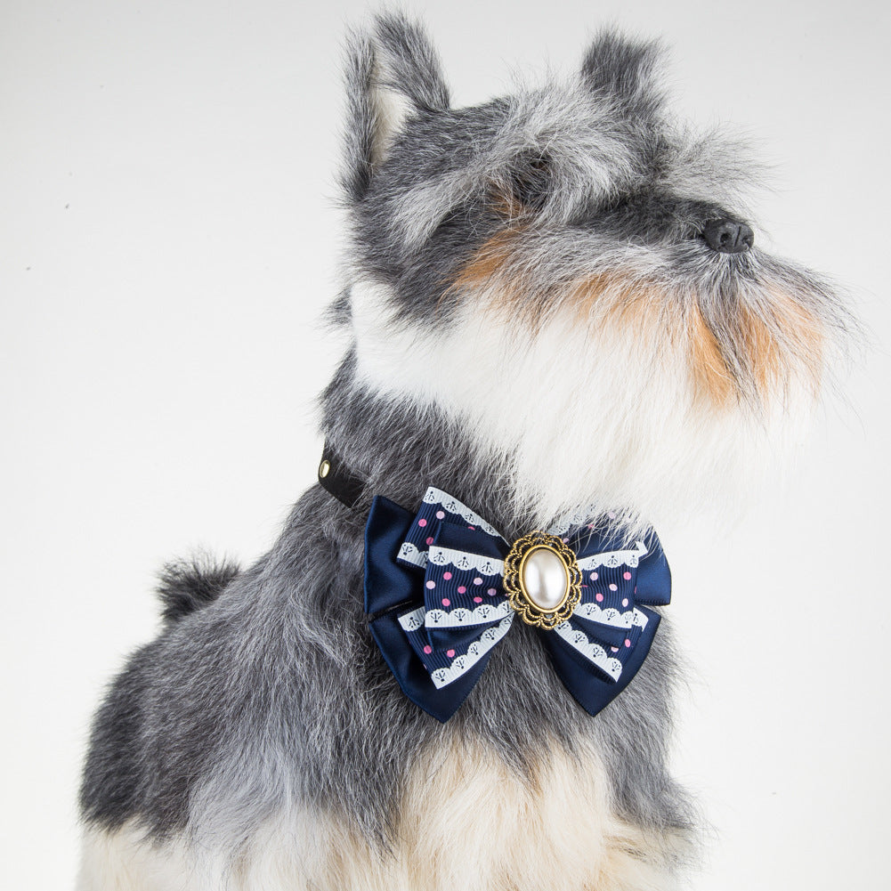 Adjustable Pet Bow Tie Collar – Stitched Silk Diamond Print Bow Tie for Cats & Dogs