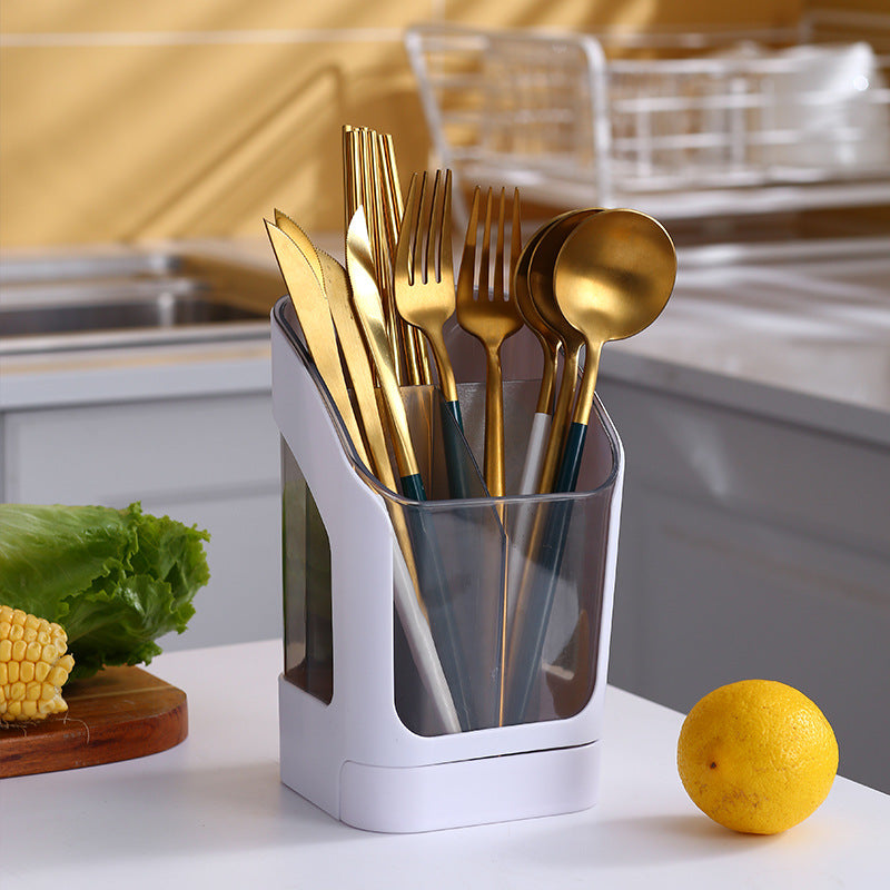Modern Kitchen Utensil Holder with Drain Tray | Large Capacity Chopstick & Cutlery Organizer