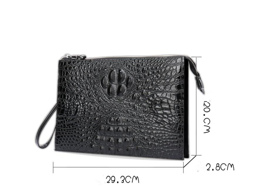 Men's Genuine Leather Underarm Bag – Crocodile Embossed Cowhide Clutch with Zipper