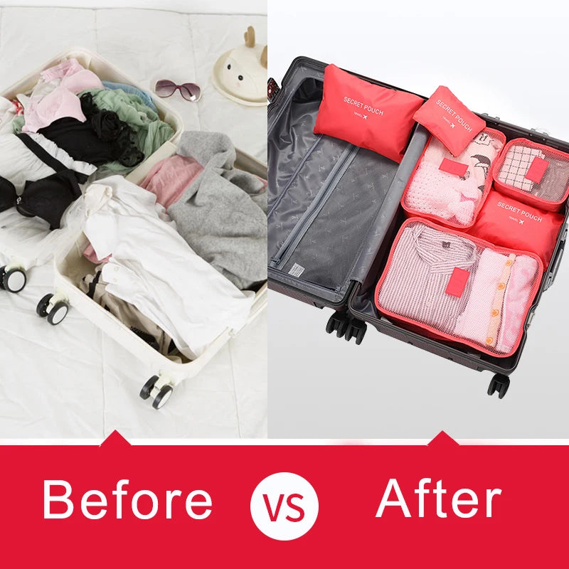 6-Piece Waterproof Packing Cubes Set – Travel Luggage Organizer Bags for Clothes & Accessories