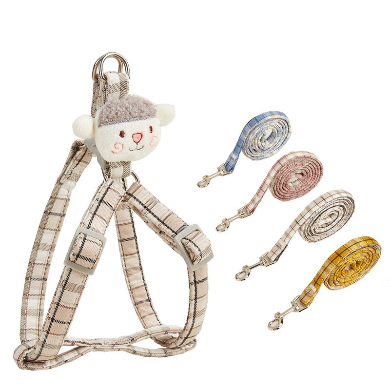 Plaid Adjustable Pet Harness & Leash Set – Anti-Slip Vest Harness for Cats & Small Dogs