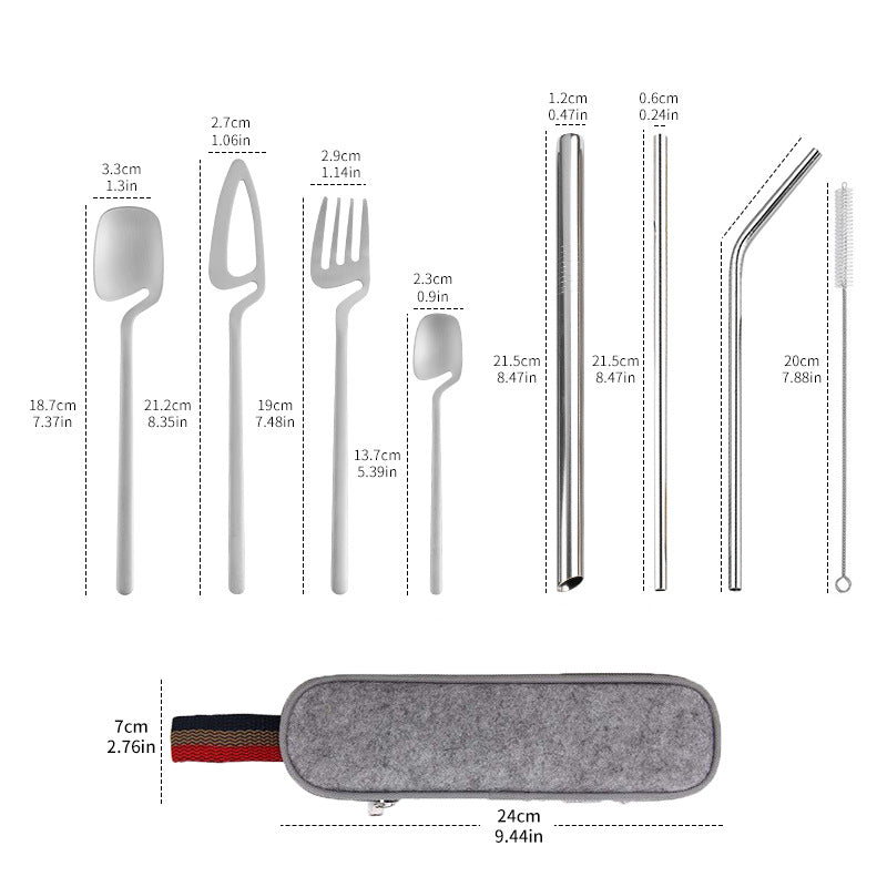 Portable Stainless Steel Cutlery Set – Reusable Travel Utensils with Zipper Storage Case