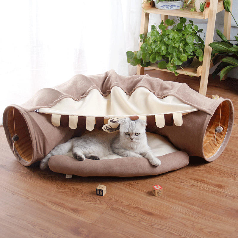Foldable Cat Tunnel Bed – 2-in-1 Cat Tunnel & Cozy Pet Hideaway for Indoor Cats