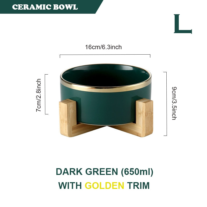Elevated Ceramic Pet Bowl with Bamboo Stand