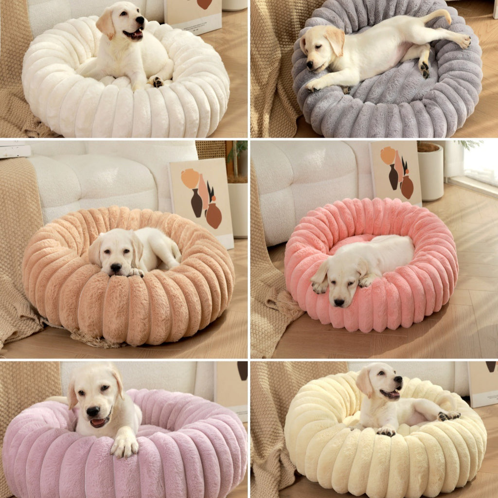 Luxury Plush Round Pet Bed – Ultra Soft Calming Dog & Cat Bed with Non-Slip Base
