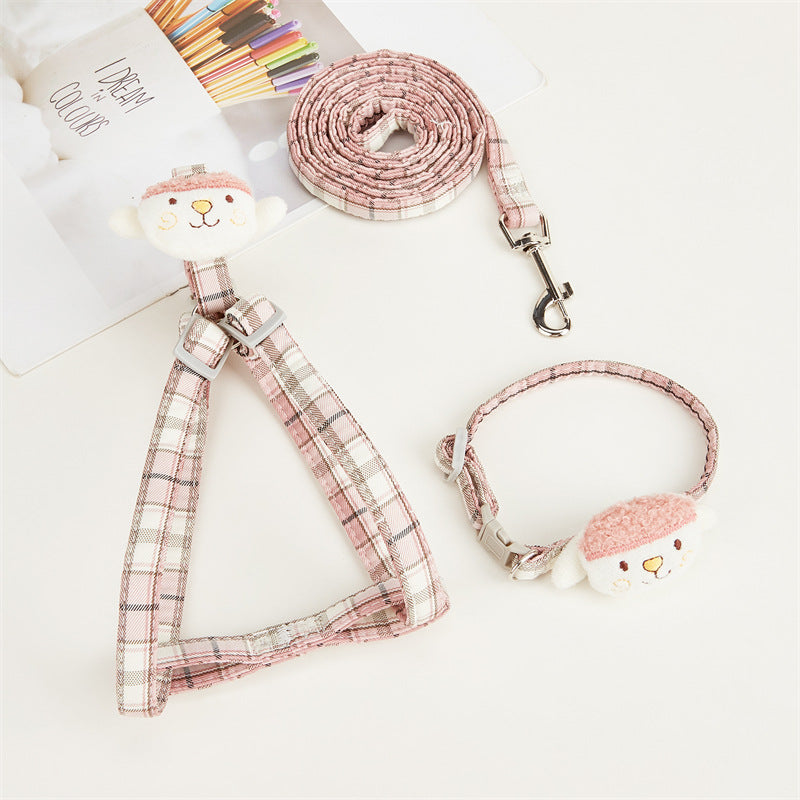 Plaid Adjustable Pet Harness & Leash Set – Anti-Slip Vest Harness for Cats & Small Dogs