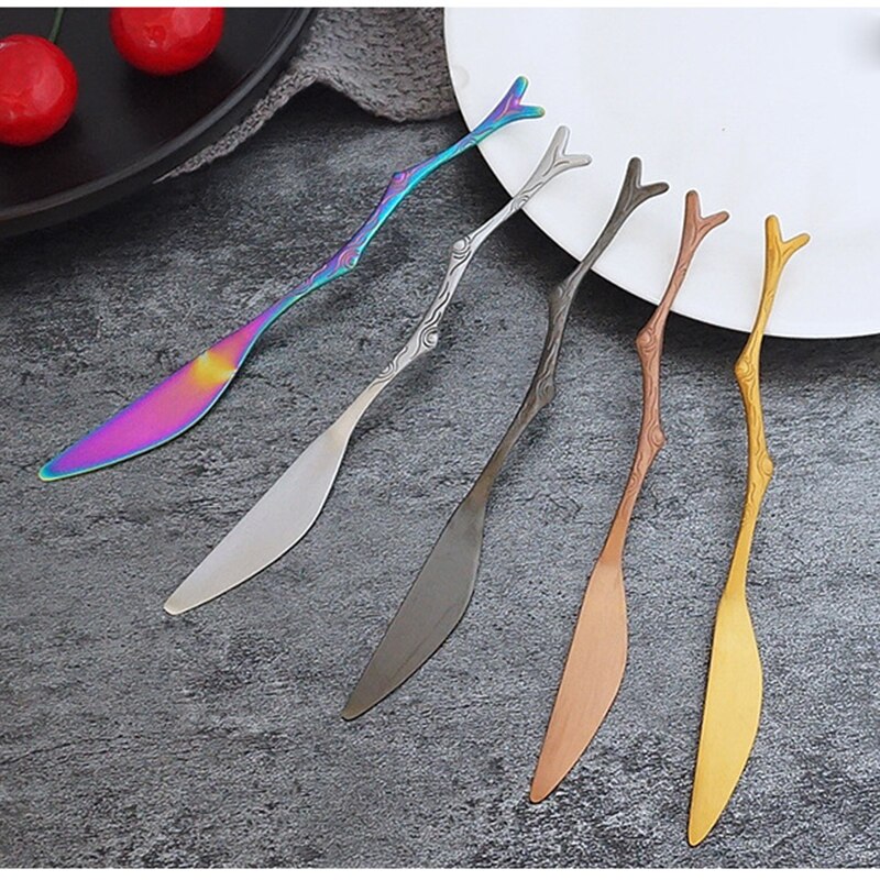 Stainless Steel Spoon Branch Pattern Knife Coffee Tea Spoon Dinnerware Cutlery Fruit Dessert Fork Stir Spoon Kitchen Accessories