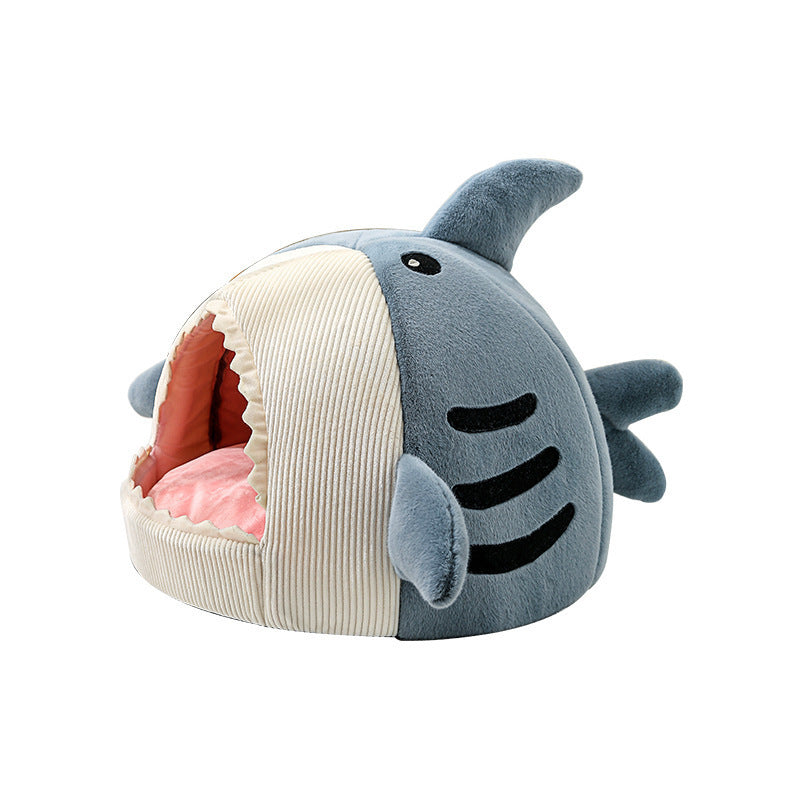 Shark Pet Bed – Cozy Semi-Enclosed Plush Cat Cave & Dog Bed with Cushion