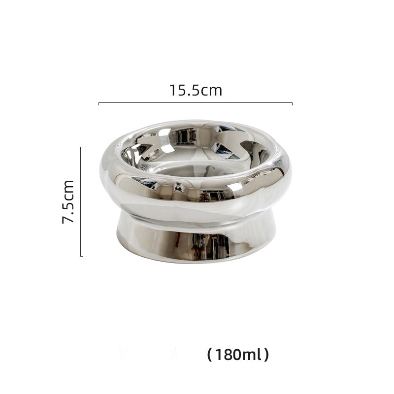 Electroplated Mirror Ceramic Pet Bowl – Premium Food & Water Bowl for Cats & Small Dogs