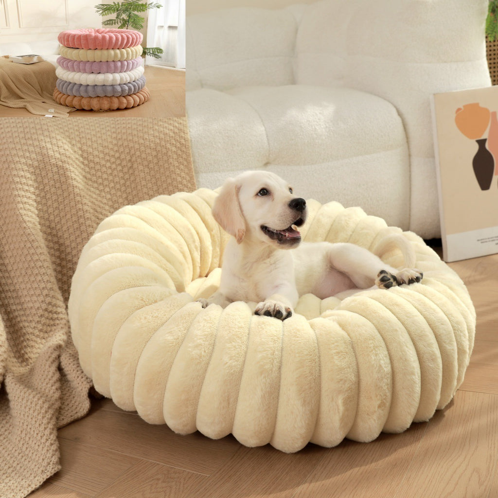 Luxury Plush Round Pet Bed – Ultra Soft Calming Dog & Cat Bed with Non-Slip Base