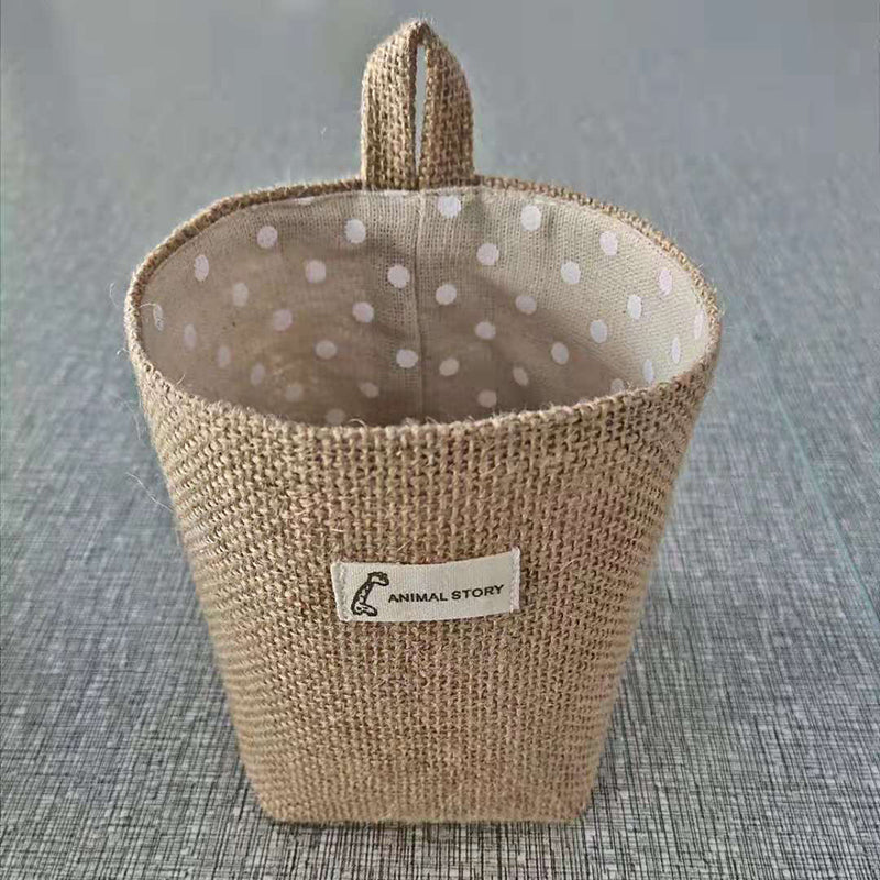 Cotton and Linen Storage Hanging Bag Wall Hanging Behind The Door Tabletop Debris Jute Storage Bag Bathroom