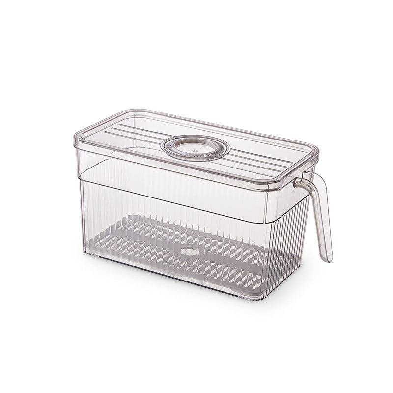Stackable Refrigerator Storage Box with Drain Tray & Lid – Clear Food Storage Container with Handle