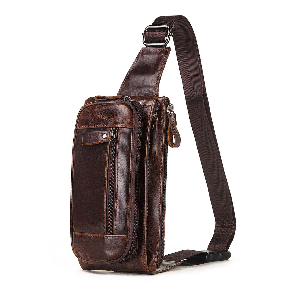 Genuine Leather Men's Waist Bag – Top Grain Cowhide Crossbody Chest & Sling Bag