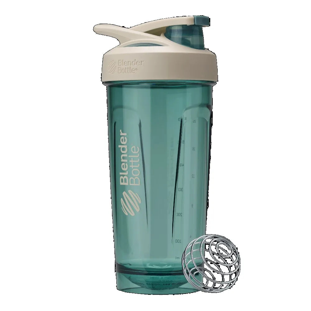 28 oz Tritan Plastic Leakproof Shaker Bottle with Flip Cap and Wire Whisk Ball BPA-Free Green and Tan Mixing Cup for Protein and Supplement