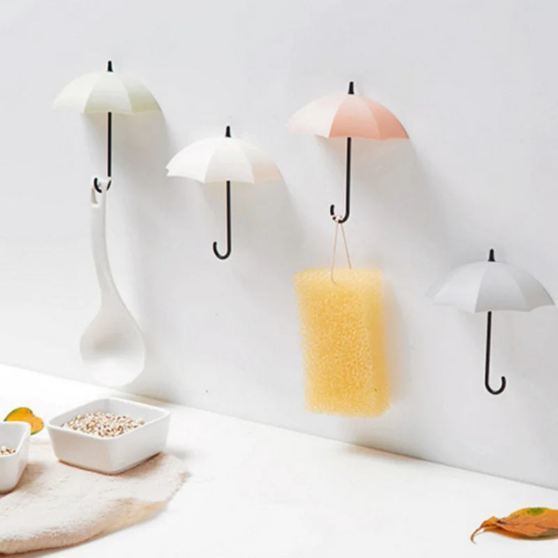 Cute Umbrella Shaped Hooks No-Punch Wall Hooks Kitchen Bathroom Coat Rack Key Organizer Hooks Home Storage Shelf Hooks