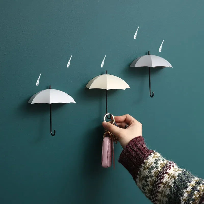 Cute Umbrella Shaped Hooks No-Punch Wall Hooks Kitchen Bathroom Coat Rack Key Organizer Hooks Home Storage Shelf Hooks