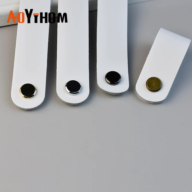 AOYIHOM Modern Minimalist Kitchen Cabinet Storage Leather Pulls White Nordic Cowhide Furniture Handle Drawer Wardrobe Door Knob