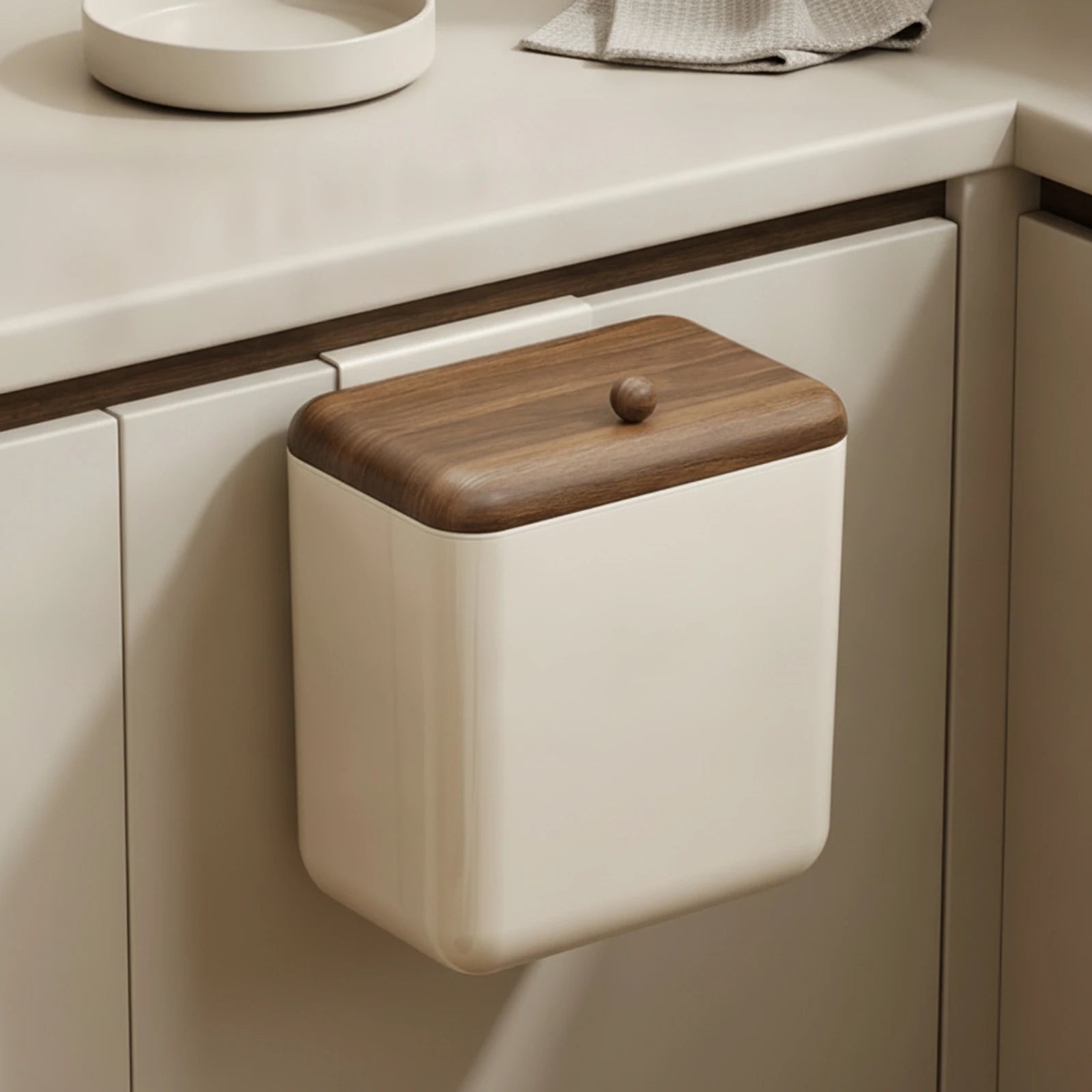 Wall-Mounted Trash Bin Space-Saving Kitchen Trash Bin with Lid Compact Modern for Apartment