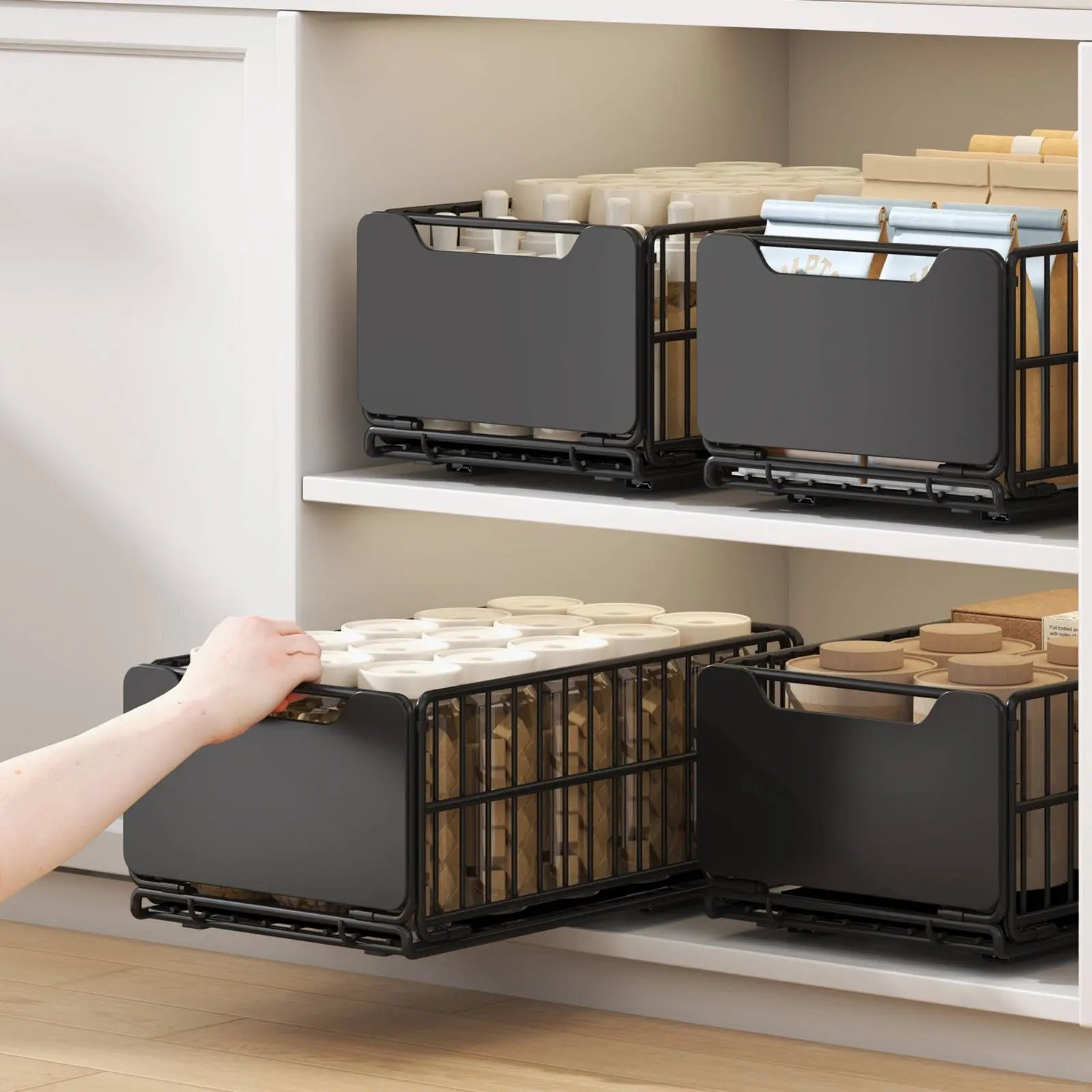 Under Sink Organizer Foldable Sliding Cabinet Basket Pull-Extendable Cabinet Drawer Effortless Gliding Kitchen Pull-Extendable