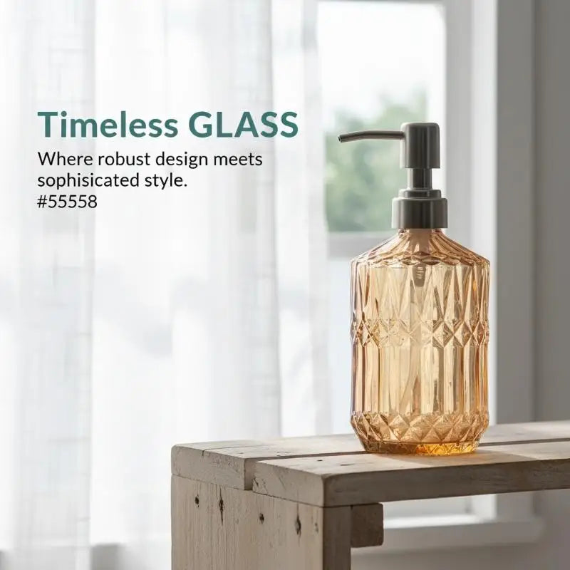 Diamond Textured Glass Hand Soap Dispenser Rustproof Pump for Bathroom Kitchen Countertop Decorative Storage Jar