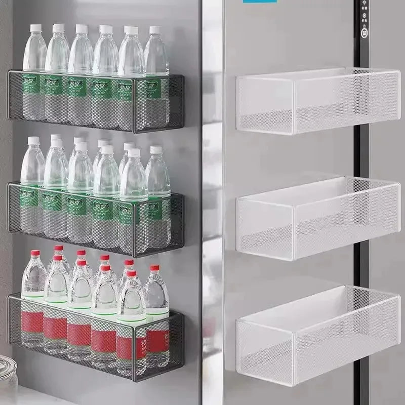 Strong Magnetic Refrigerator Side Hanging Rack, No-Drill Kitchen Gap Storage Basket, Organizer Bin for Seasoning & Small Items