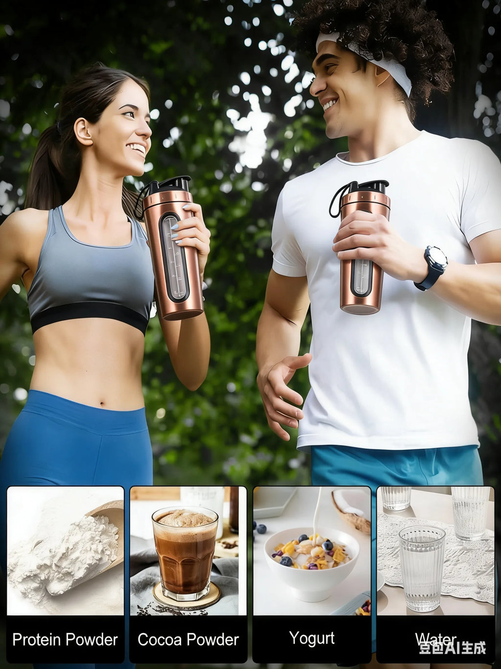 1Pc Stainless Steel Sports Water Mugs Shaker Bottles With Scale, Outdoor Gym Fitness Shake Cup Protein Powder Mixer Bottle 700ML
