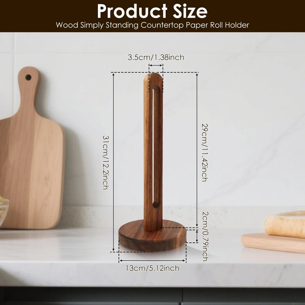 Wooden Paper Towel Holder Standing Kitchen Paper Roll Holder with Non Slip Foam Pad Bathroom Countertop Roll Paper Storage Rack