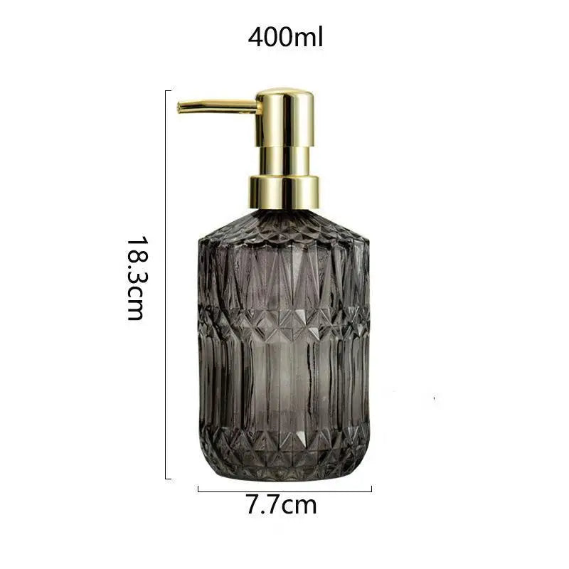 Diamond Textured Glass Soap Dispenser – 400ml Refillable Bathroom & Kitchen Pump Bottle