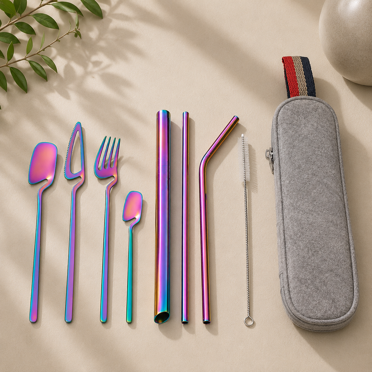 Portable Stainless Steel Cutlery Set – Reusable Travel Utensils with Zipper Storage Case