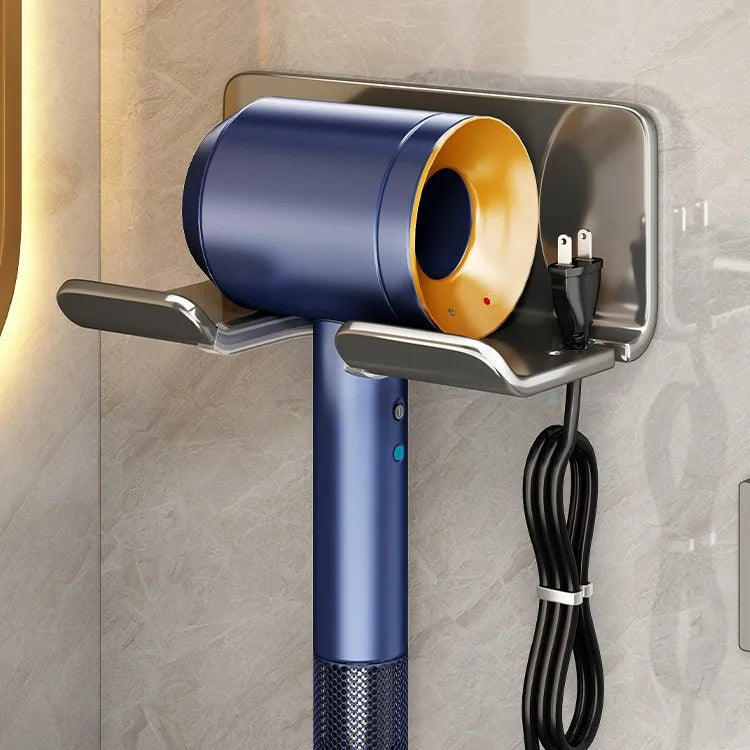 White Hair Dryer Storage Rack Punch-Free Bathroom Wall-Mounted Bracket Discharge Holder for Kitchen And Bathroom Organization