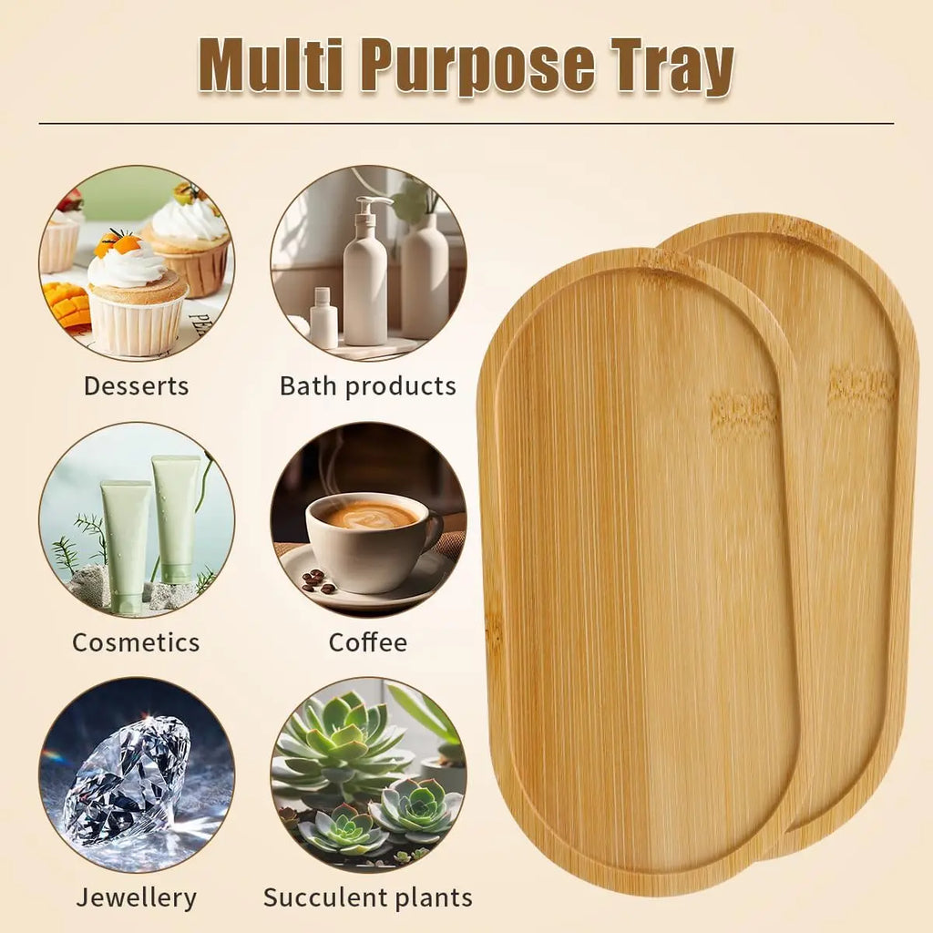 Bamboo Tray for Bathroom Small Wooden Trays Oval Decorative Tray for Organizing Accessories Vanity Trays Soap Dish for Kitchen
