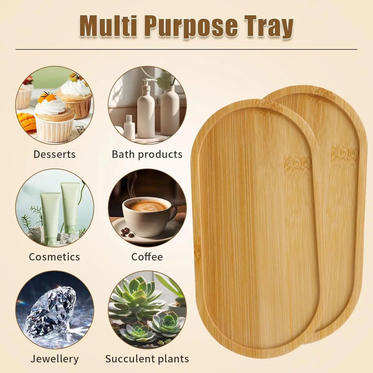 Bamboo Tray for Bathroom Small Wooden Trays Oval Decorative Tray for Organizing Accessories Vanity Trays Soap Dish for Kitchen