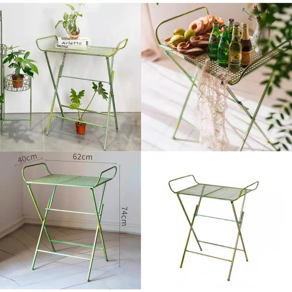 Folding Metal Side Table – Portable Indoor & Outdoor Tray Table for Patio, Balcony & Living Room