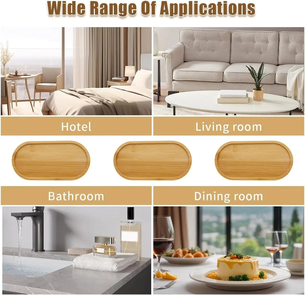 Bamboo Tray for Bathroom Small Wooden Trays Oval Decorative Tray for Organizing Accessories Vanity Trays Soap Dish for Kitchen