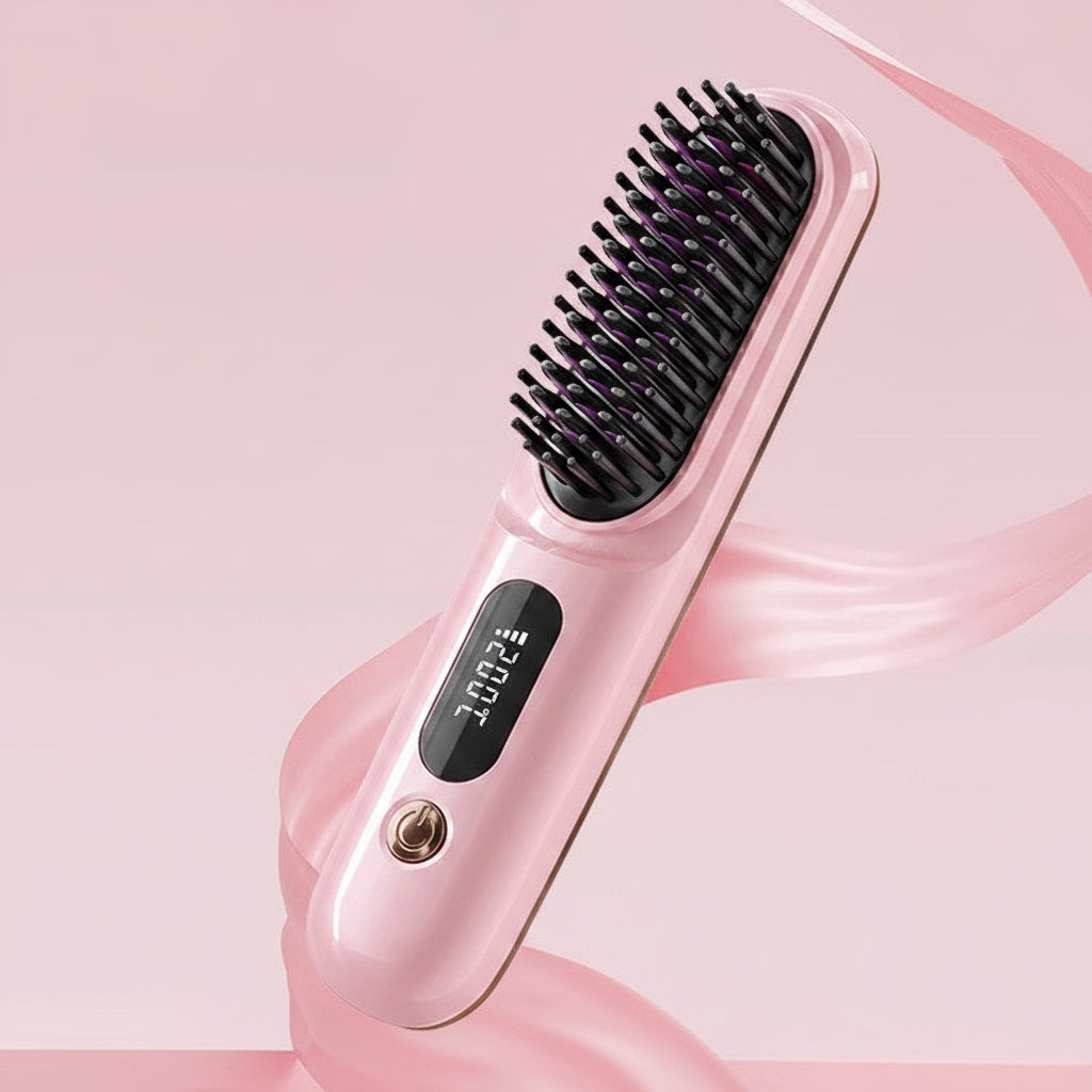 Cordless Hair Straightener & Curling Comb – Rechargeable Travel Hair Styler