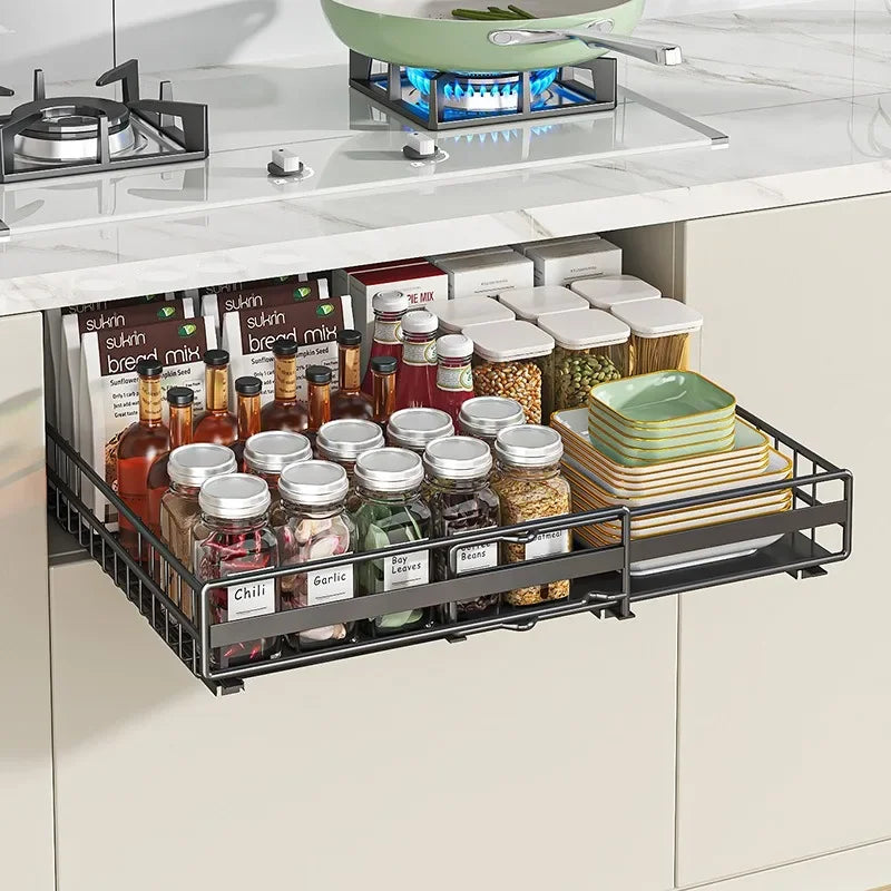 Kitchen Shelf Cabinet Drawing Basket Seasoning Storage Kitchen Supplies Cabinet Dishes Kitchen Organizing Rack