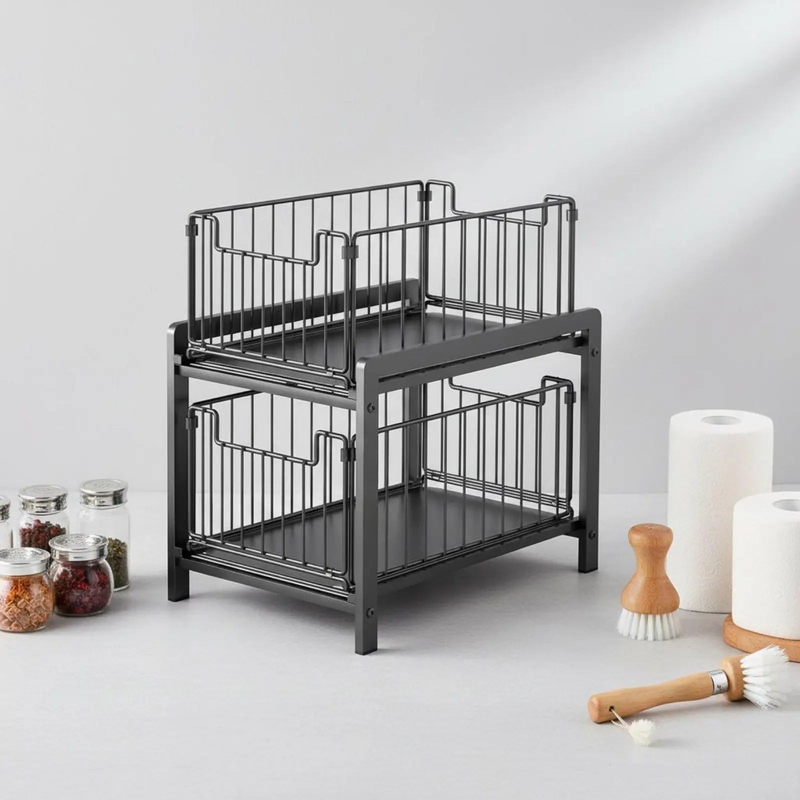 Under Sink Pull Extendable Shelf Versatile Under Sink Storage Shelf Cabinet Sliding Drawer Rack Sturdy Construction for Kitchen