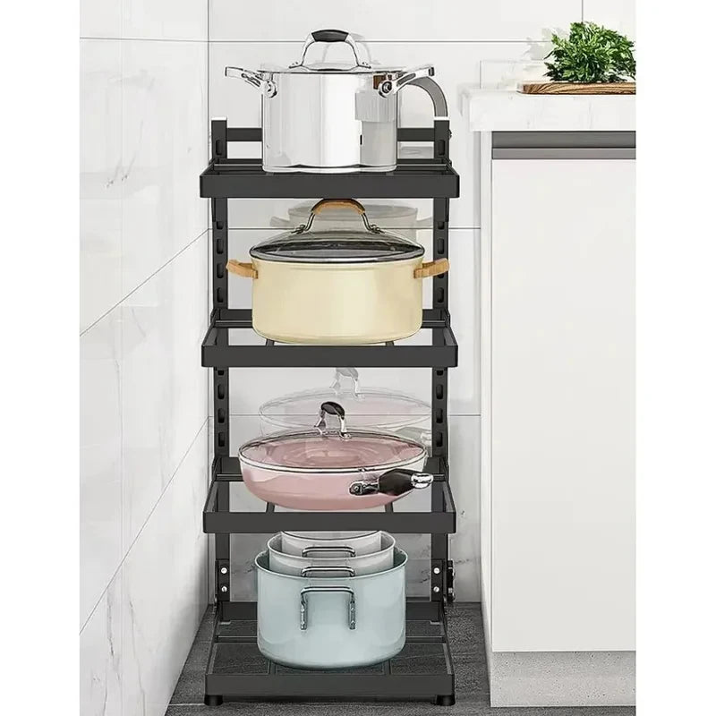 Kitchen Shelf Space-saving Kitchenware Storage Rack Adjustable Pot Rack 3-4 Tiers Under Sink/Corner Applicable