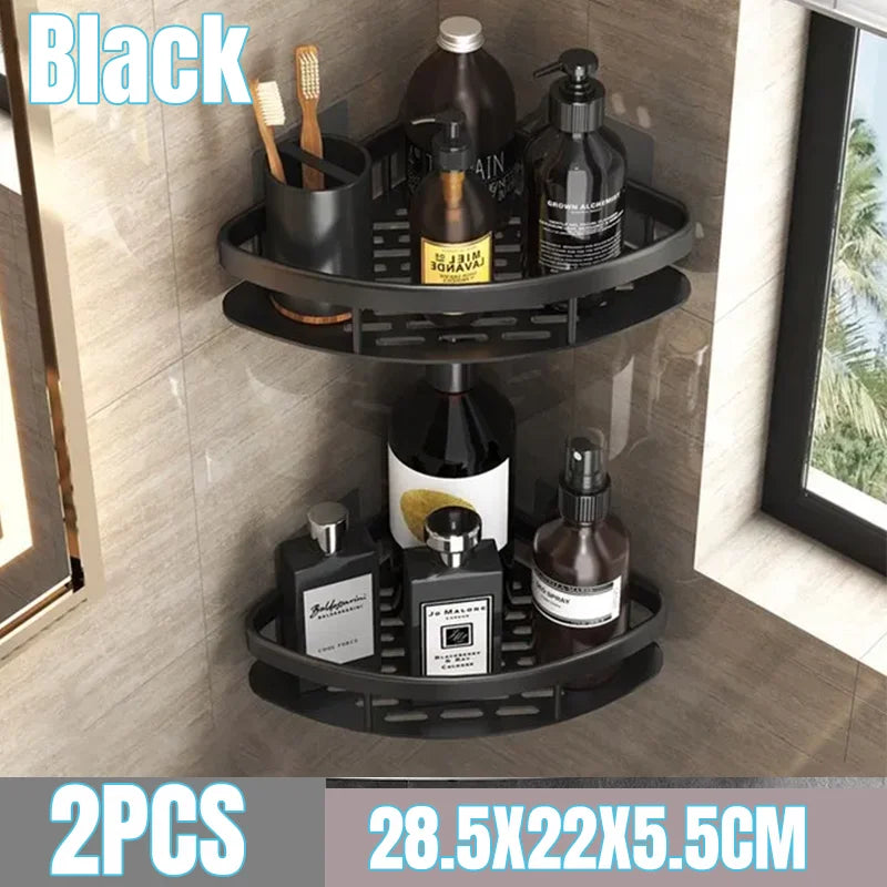 Bathroom Shelf Kitchen Storage Organizer Aluminum Alloy Shower Shelf Bathroom Accessories No Drilling Wall Shelf