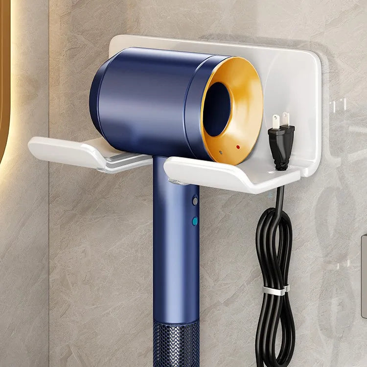White Hair Dryer Storage Rack Punch-Free Bathroom Wall-Mounted Bracket Discharge Holder for Kitchen And Bathroom Organization