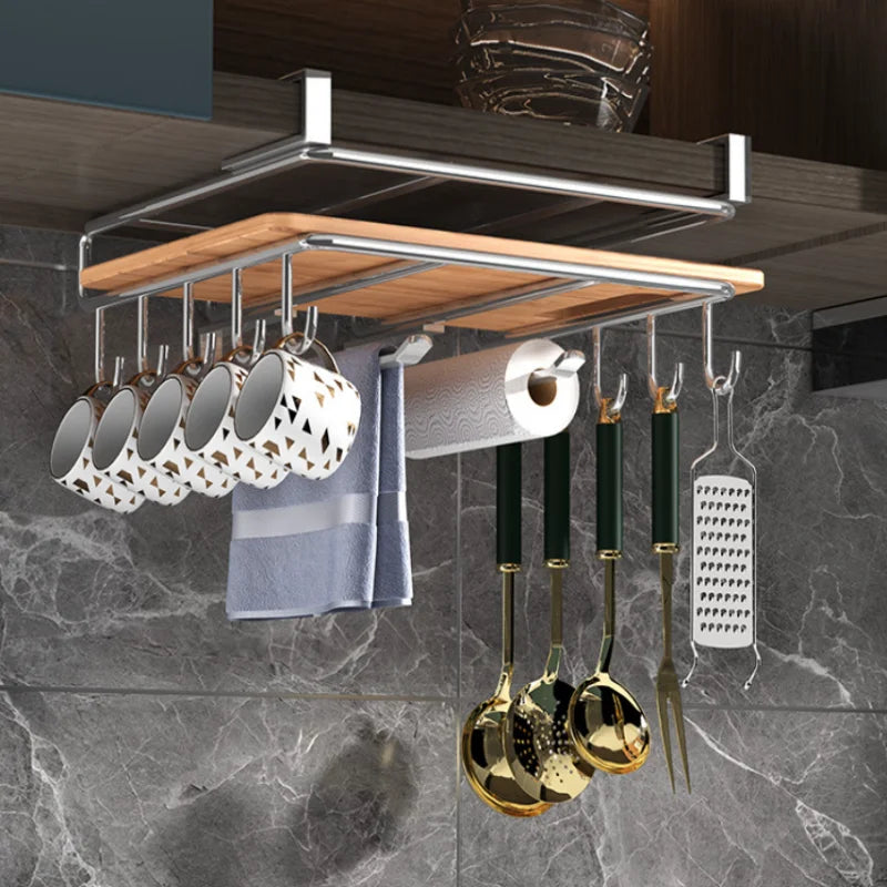 No-Drill 304 Stainless Steel 2-Tier Cabinet Organizer, Multifunctional Rack for Cutting Boards, Towels & Cups, Kitchen Storage