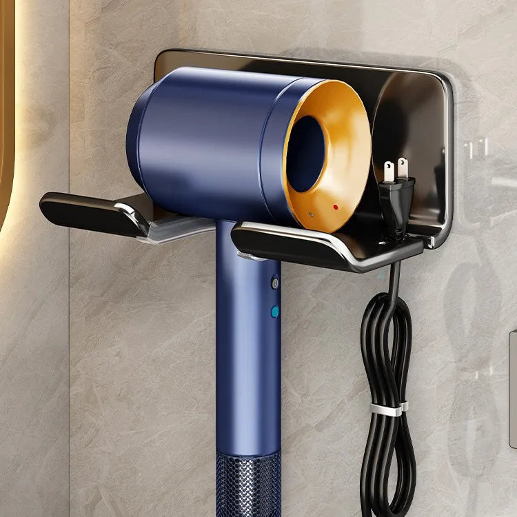 White Hair Dryer Storage Rack Punch-Free Bathroom Wall-Mounted Bracket Discharge Holder for Kitchen And Bathroom Organization