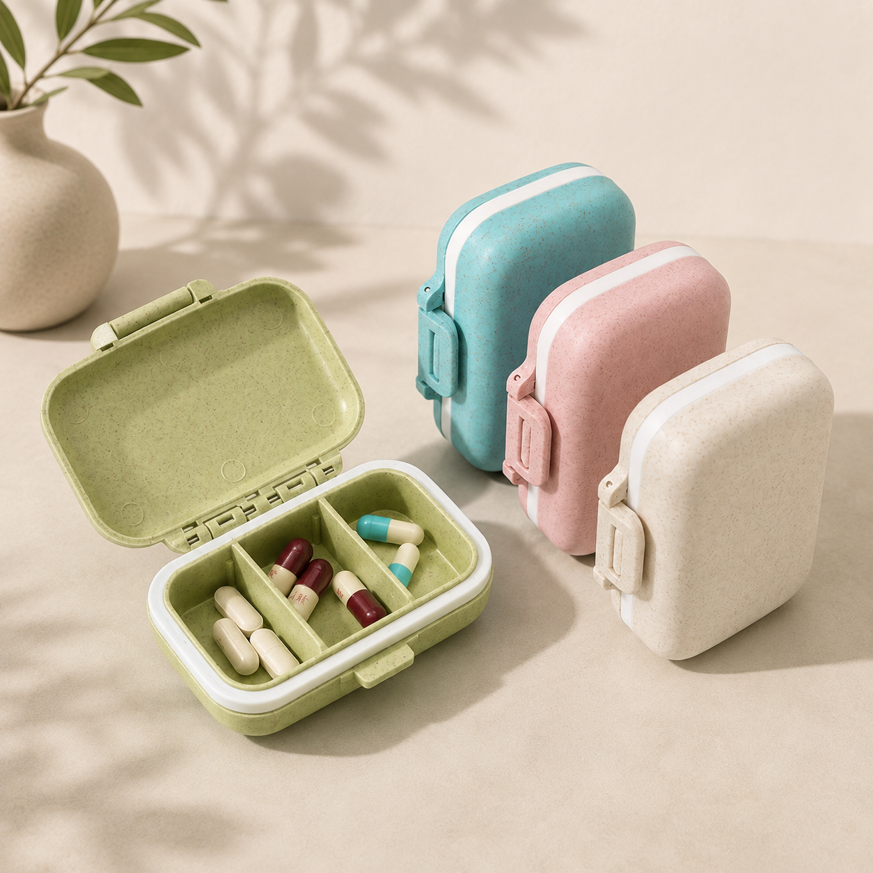Compact Travel Triple-Section Pill Container