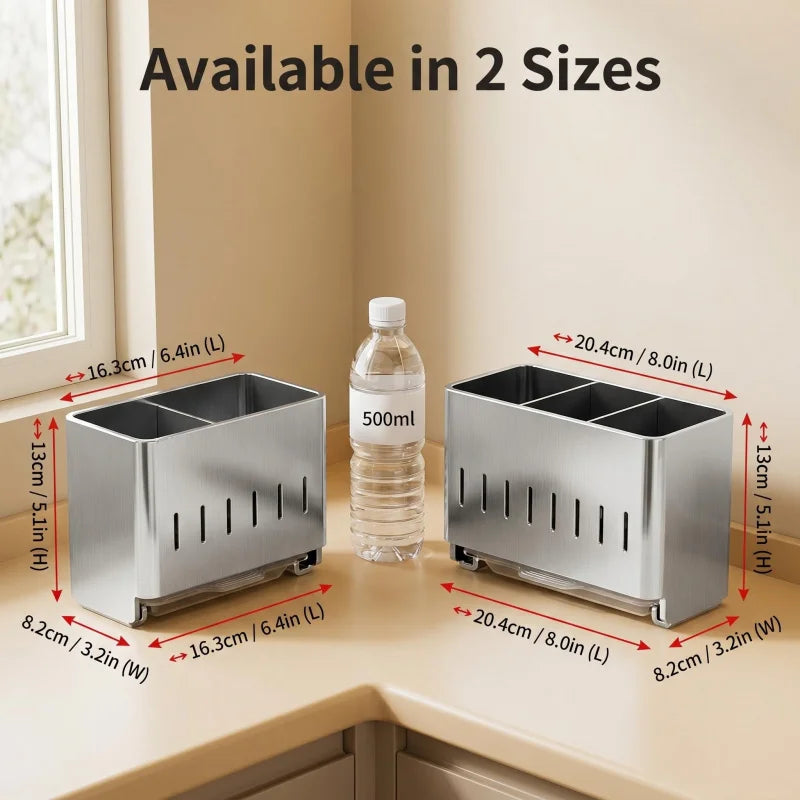 Stainless Steel Chopstick and Spoon Storage Rack Dual-Use for Wall Mounting and Countertop Detachable Drain Tray, Breathable and
