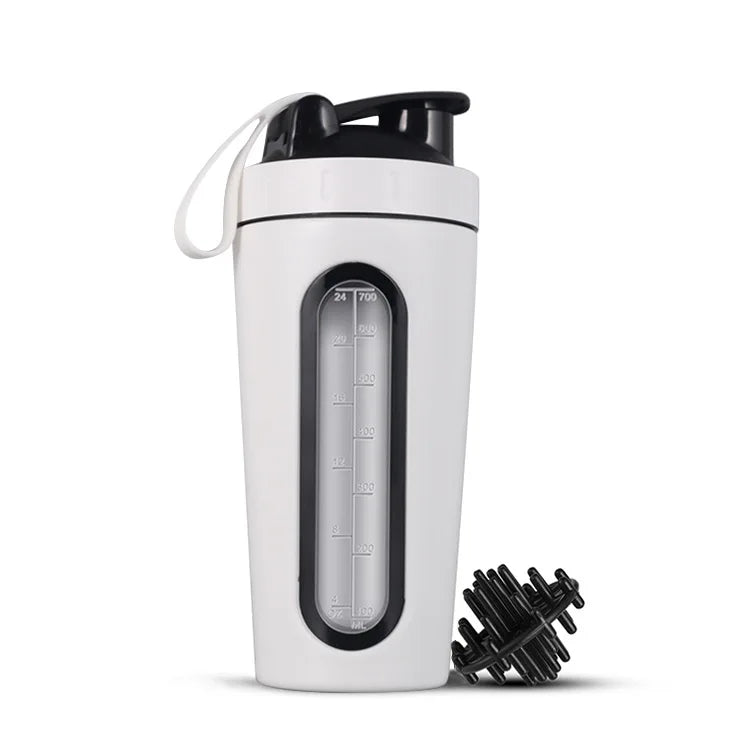 1Pc Stainless Steel Sports Water Mugs Shaker Bottles With Scale, Outdoor Gym Fitness Shake Cup Protein Powder Mixer Bottle 700ML