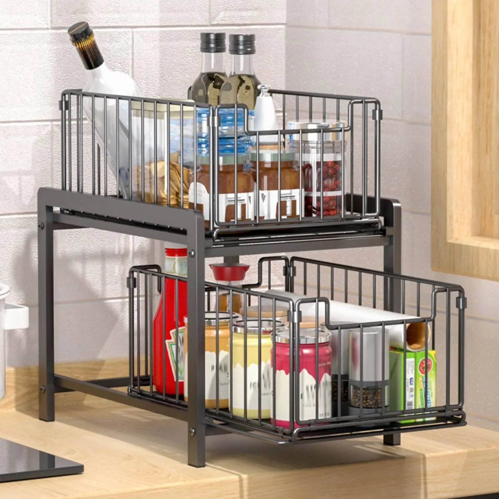 Under Sink Pull Extendable Shelf Versatile Under Sink Storage Shelf Cabinet Sliding Drawer Rack Sturdy Construction for Kitchen