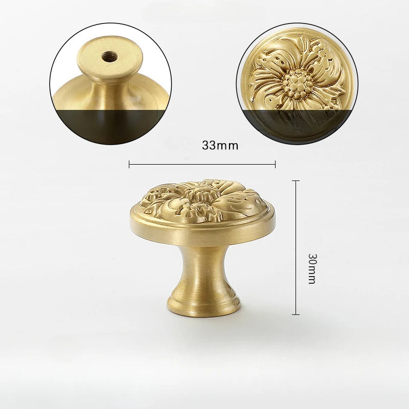 1pcs Round Brass Gold Furniture Handles For Drawers Bathroom Kitchen Storage Cabinet Pulls Wardrobe Shoe Cupboard Door Knob